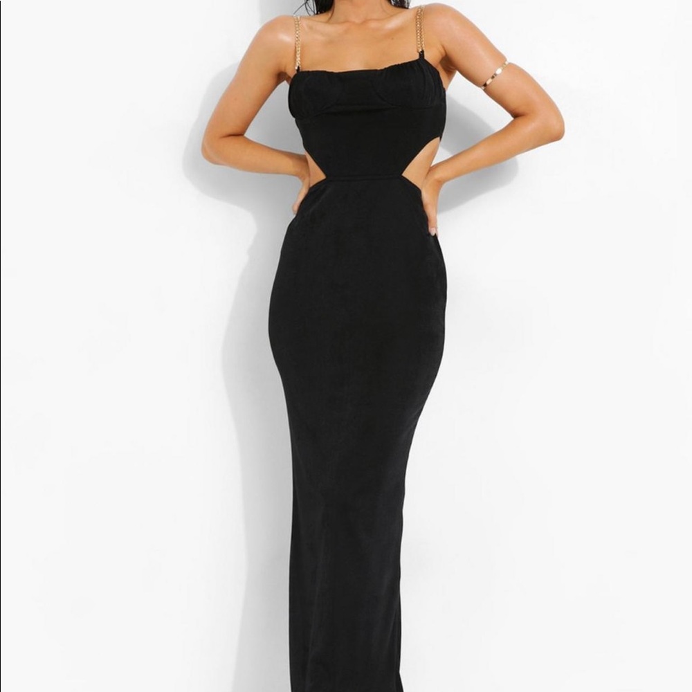 Chain Strapped Ruched Cup Maxi Dress